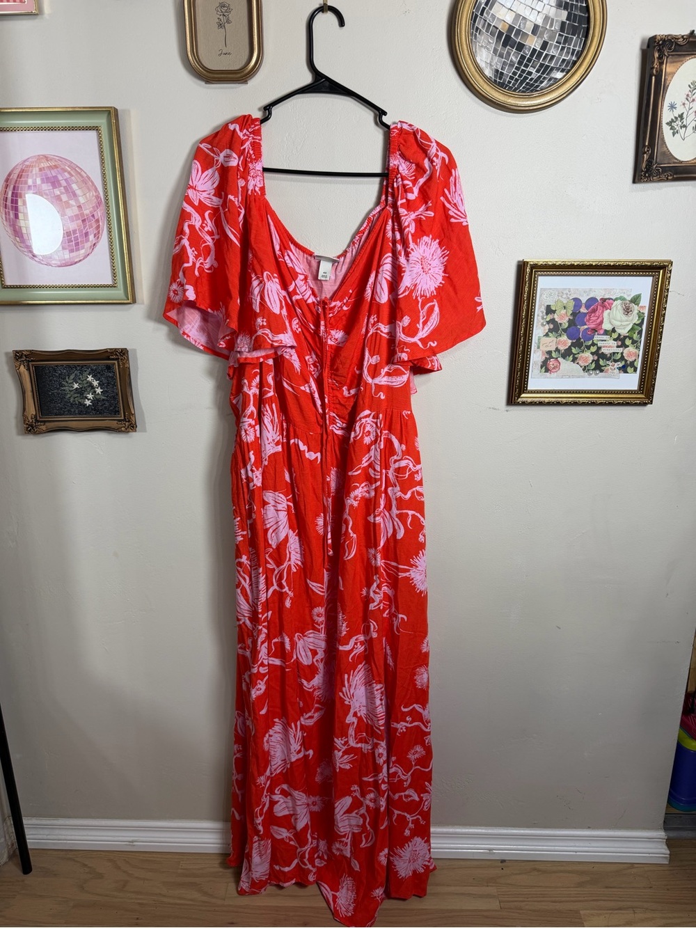 Ava & Viv Red Floral Maxi Dress with Flutter Sleeves